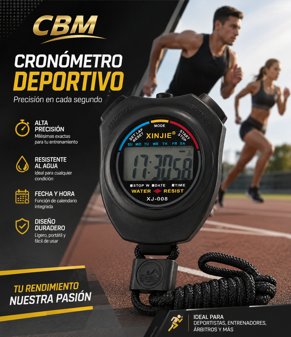 Cronometro Digital Portátil Resistente Al Agua