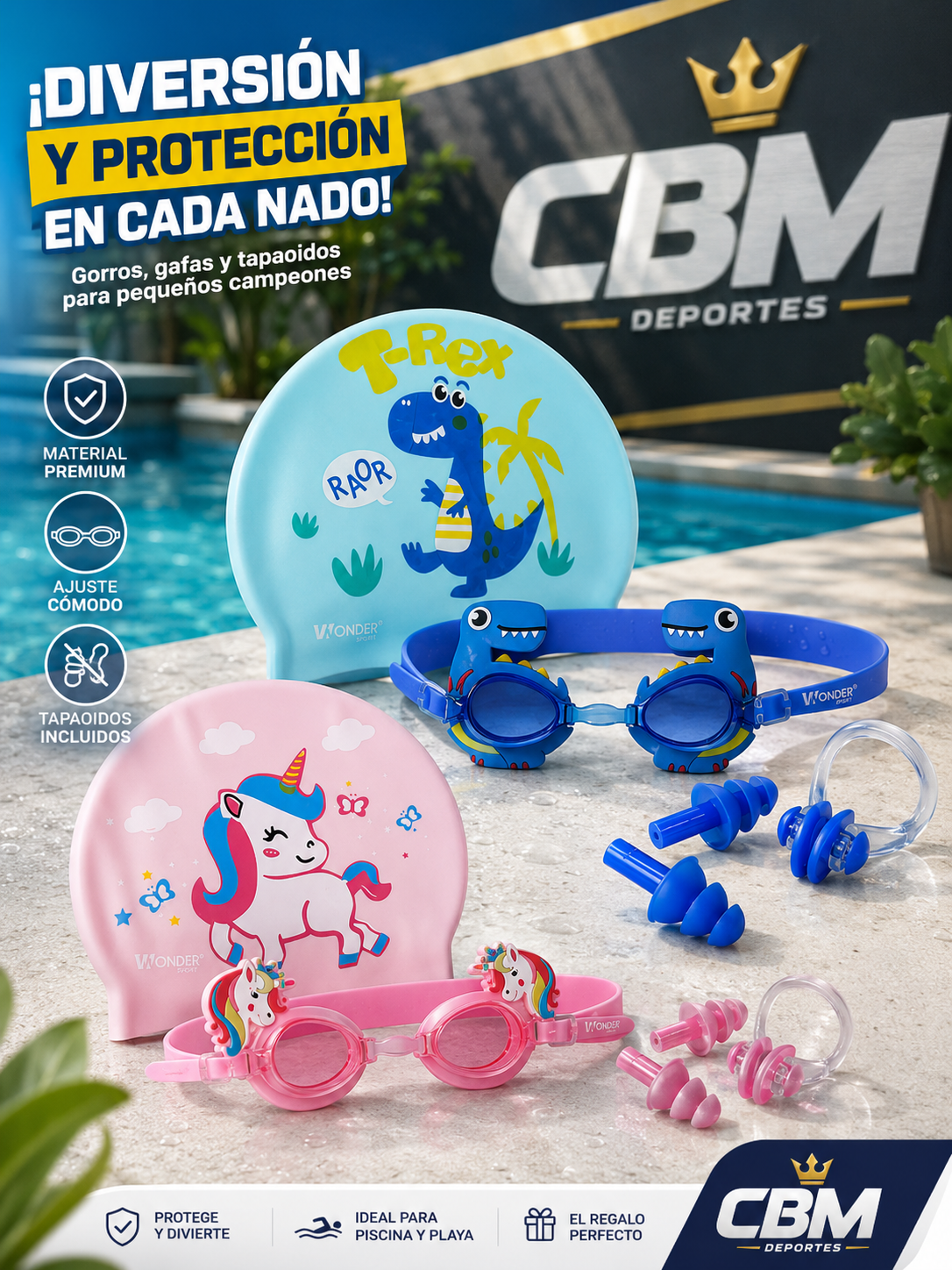 Kit Para Niños Gorro De Natación, Gafas De Natación, Tapaoídos y Nariguera