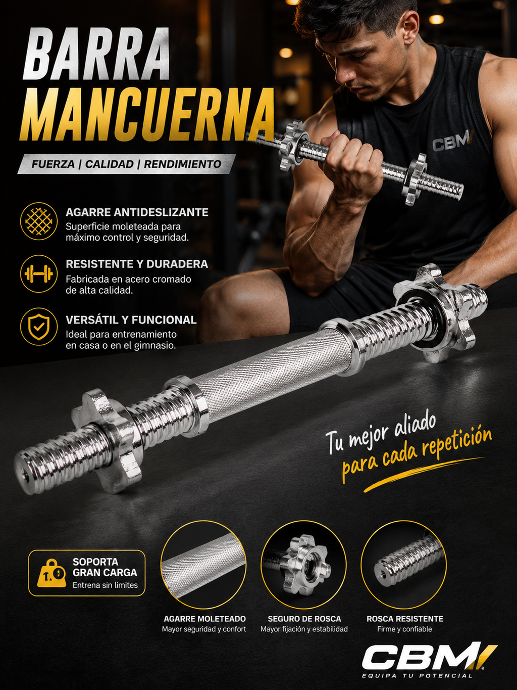 Barra Mancuerna En Acero Cromado