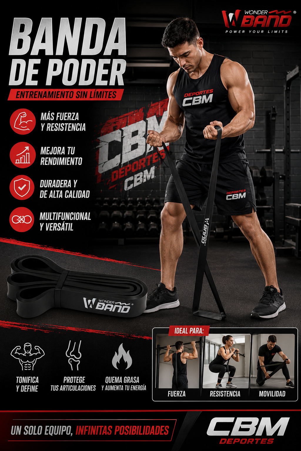 Banda Elastica De Poder Negra Super Resistencia Crossfit