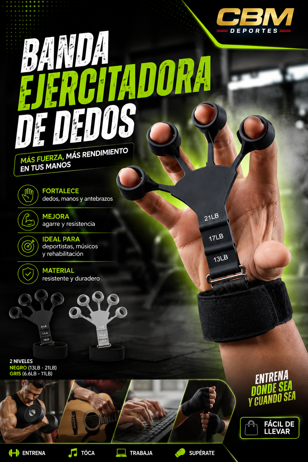 Ejercitador De Dedos Con 6 Niveles De Tensión Ajustables