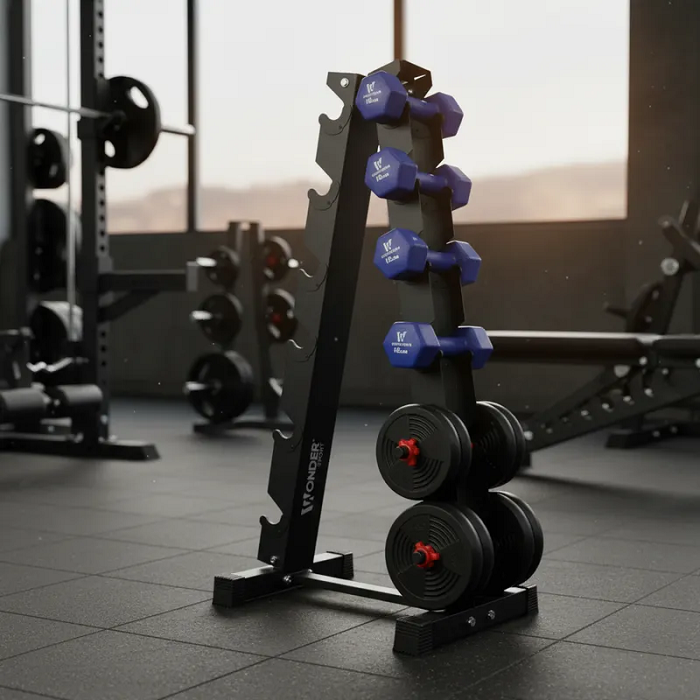 Rack Organizador para Mancuernas Hexagonales y Pesas de Discos – Base Soporte para Gimnasio