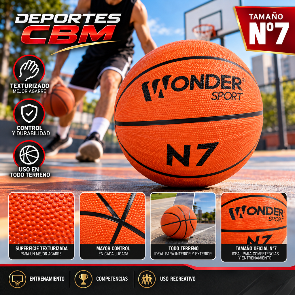 Balón de Baloncesto No. 7 en Caucho Granulado para Interior y Exterior