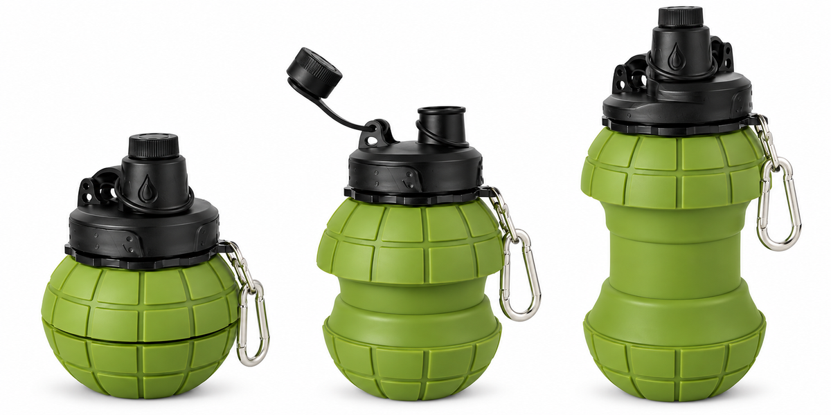 Termo Plegable de Silicona 500 ml con Mosquetón – Botella Portátil para Niños, Deporte y Aire Libre