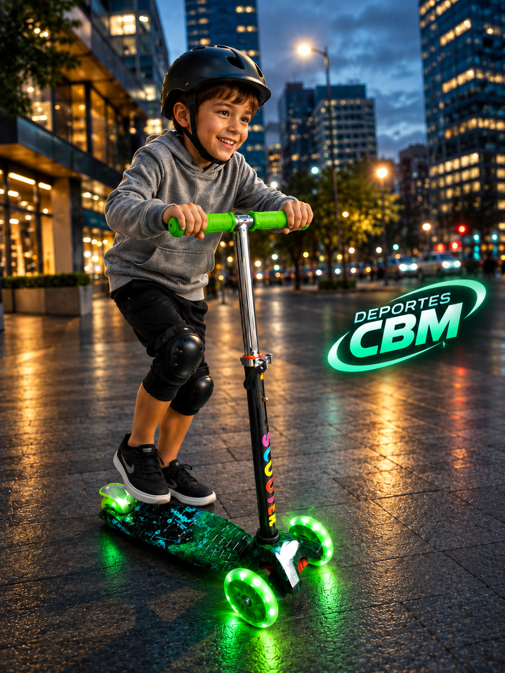 Scooter Infantil 4 Ruedas con Luces LED en las Ruedas – Monopatín Patineta Montable