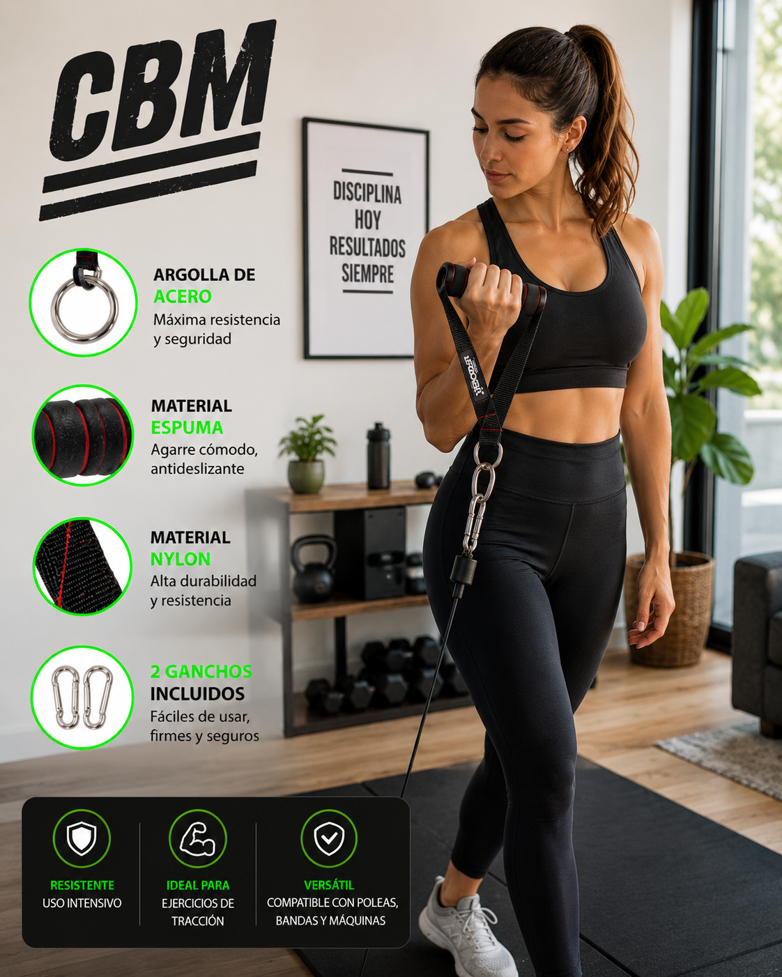 Agarre para Polea de Gimnasio en Caucho y Nylon x2 unidades
