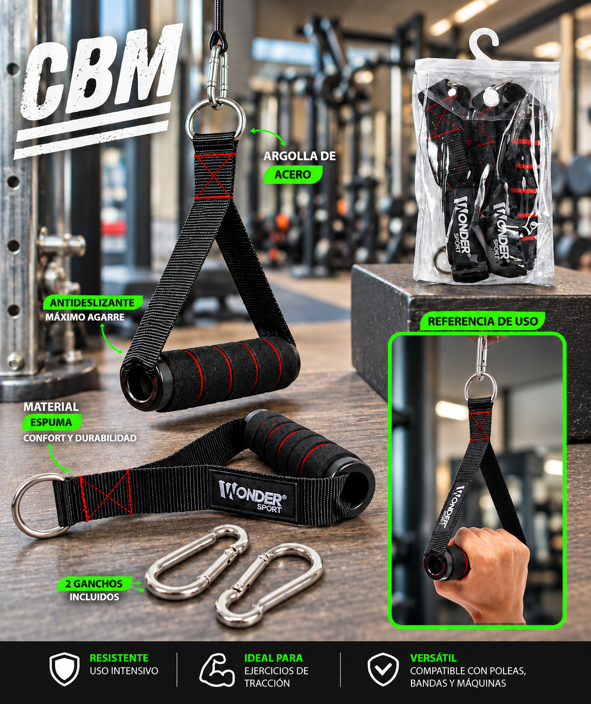 Agarre para Polea de Gimnasio en Caucho y Nylon x2 unidades