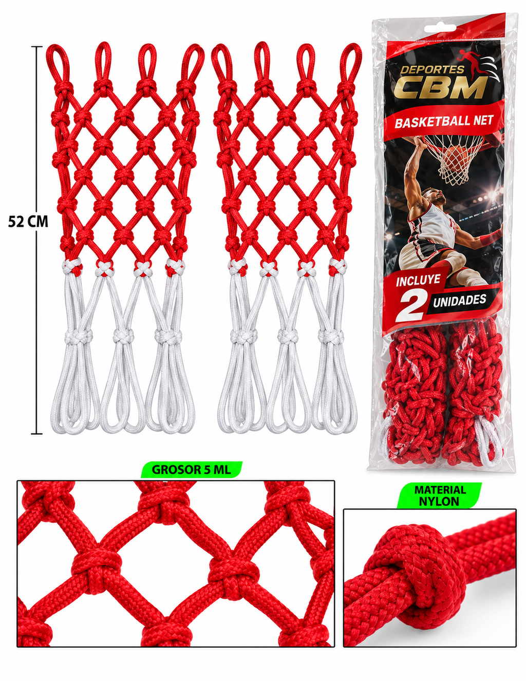 Malla de Baloncesto Gruesa para Aro de Basketball Tamaño Oficial #7 x2 Unidades