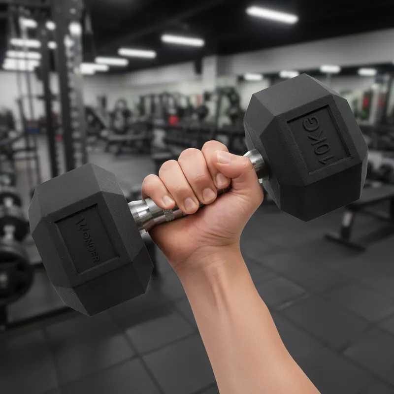 Mancuerna Hexagonal de Acero Encauchetada en Goma Negra para Gimnasio