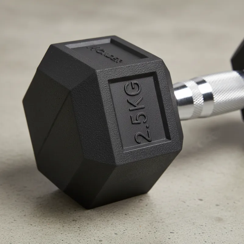 Mancuerna Hexagonal de Acero Encauchetada en Goma Negra para Gimnasio