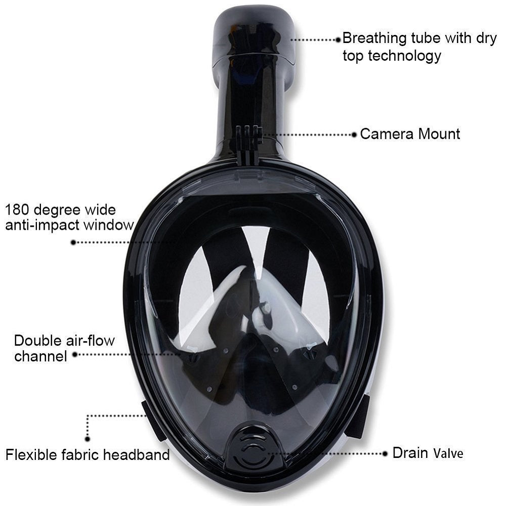 Careta Rostro Completo Profesional Vision Completa 180° Con Snorkel