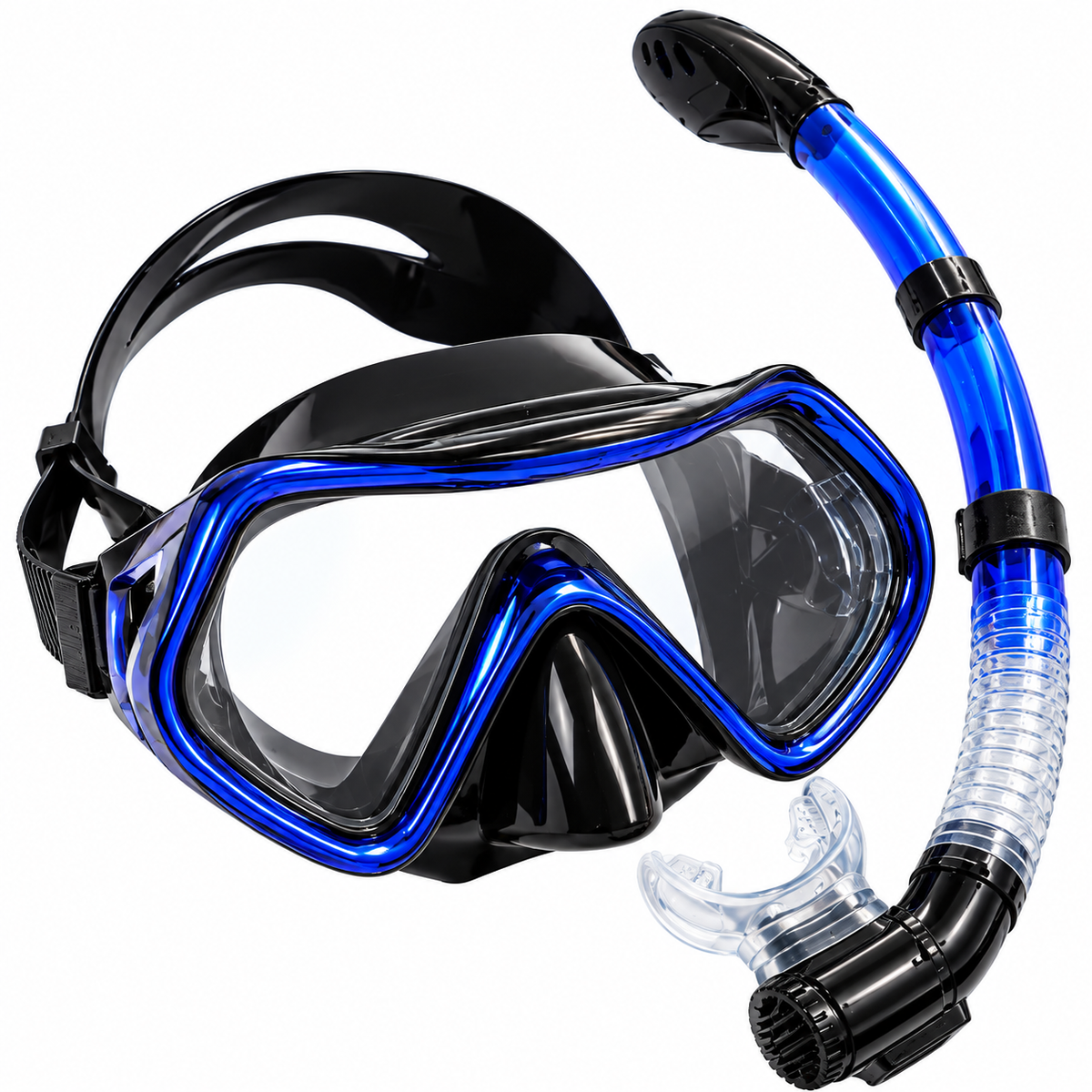 Kit Careta y Snorkel Profesional en Vidrio Templado para Buceo y Pesca