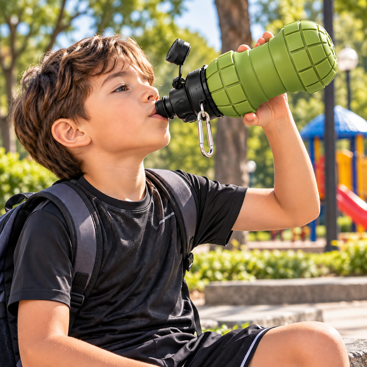 Termo Plegable de Silicona 500 ml con Mosquetón – Botella Portátil para Niños, Deporte y Aire Libre