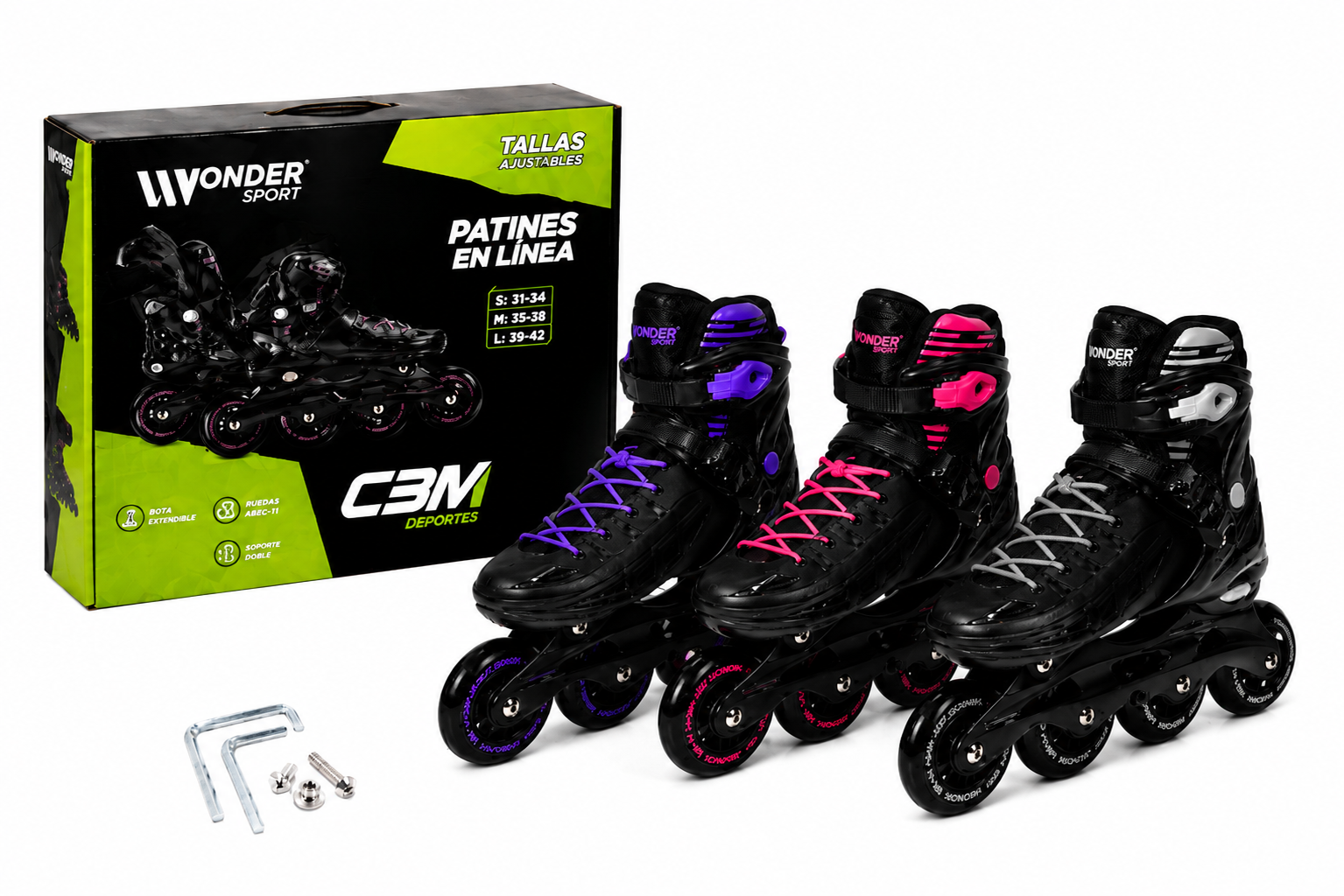 Patines En Linea Semiprofesionales Wonder Ajustables Tallas 31-42