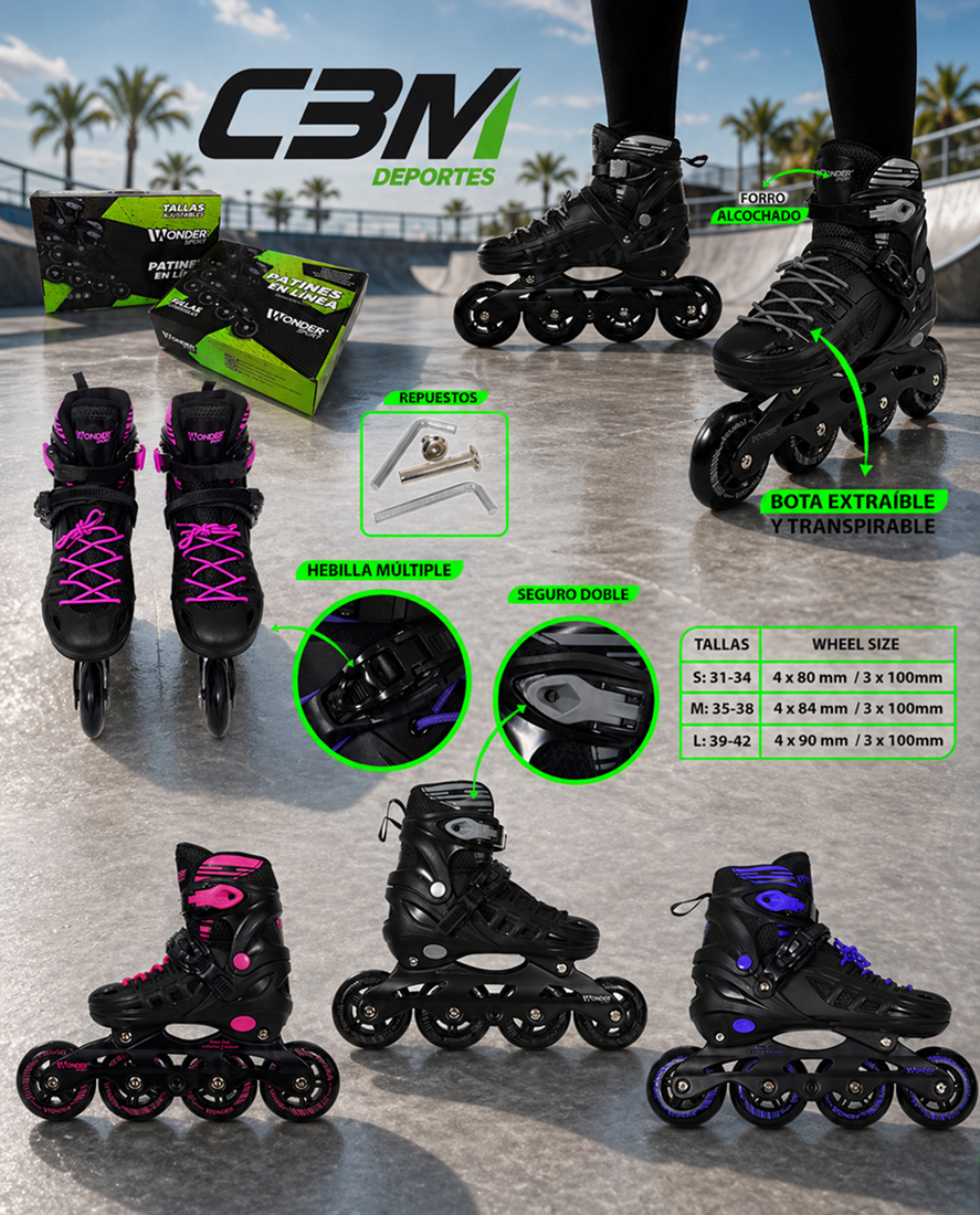 Patines En Linea Semiprofesionales Wonder Ajustables Tallas 31-42