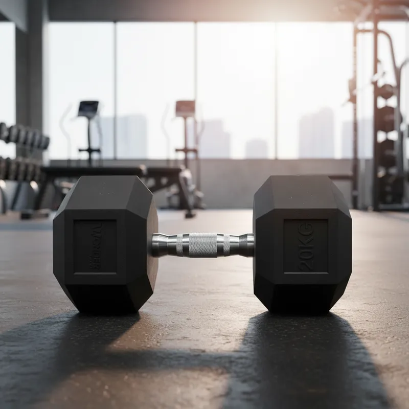 Mancuerna Hexagonal de Acero Encauchetada en Goma Negra para Gimnasio