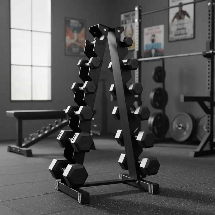 Rack Organizador para Mancuernas Hexagonales y Pesas de Discos – Base Soporte para Gimnasio