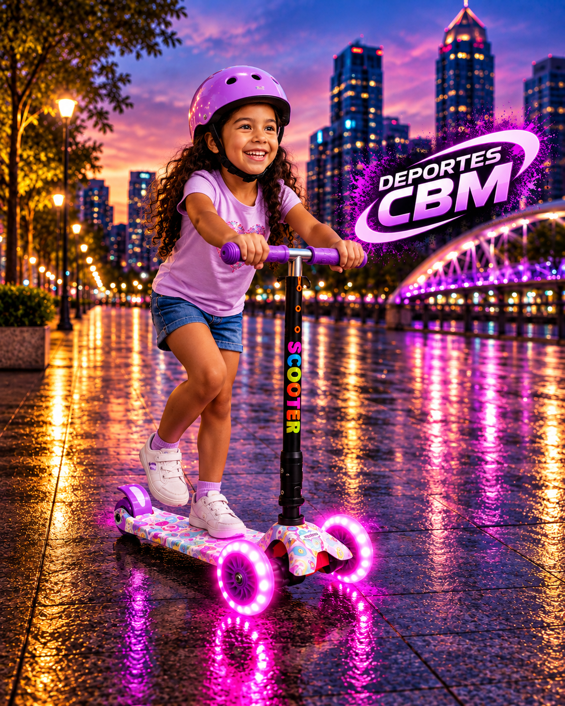 Scooter Infantil 4 Ruedas con Luces LED en las Ruedas – Monopatín Patineta Montable