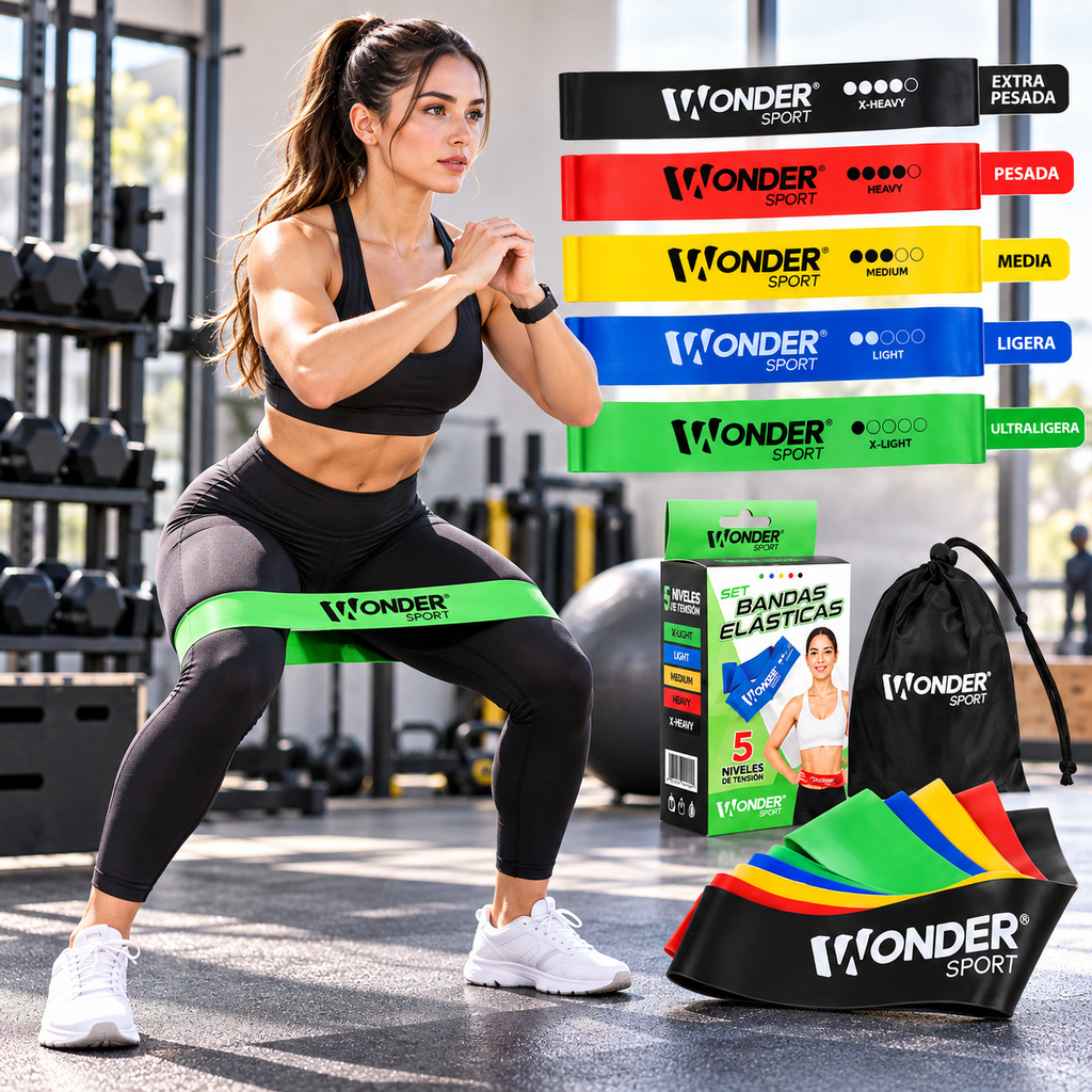 BANDAS ELASTICAS CERRADAS TIPO THERABAND SET O KIT X 5 UNIDADES