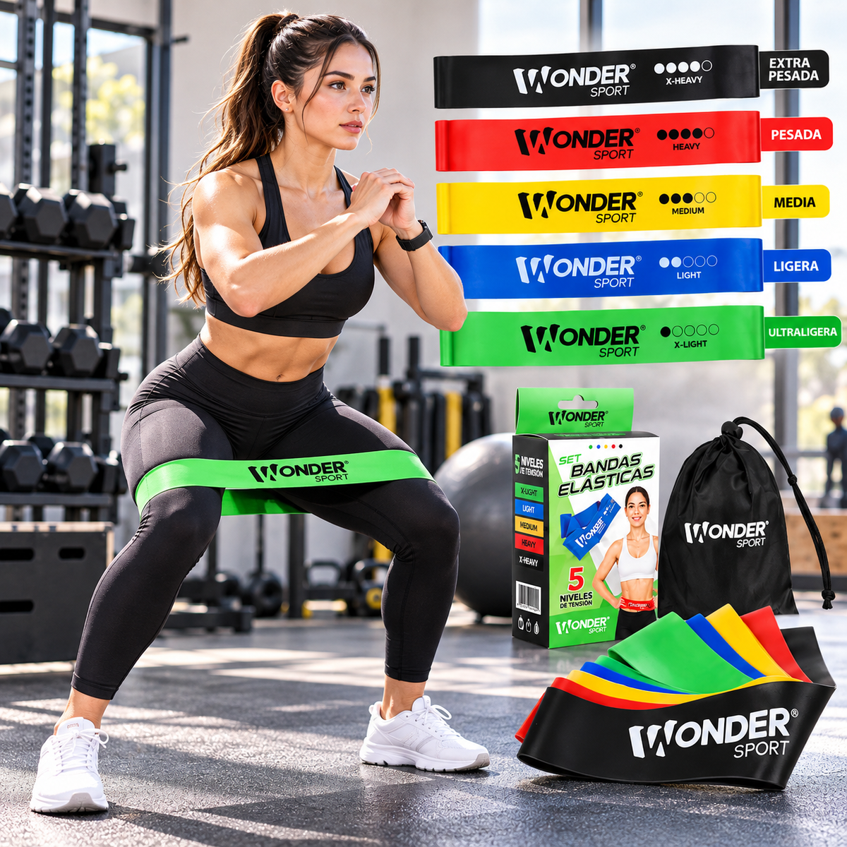 BANDAS ELASTICAS CERRADAS TIPO THERABAND SET O KIT X 5 UNIDADES