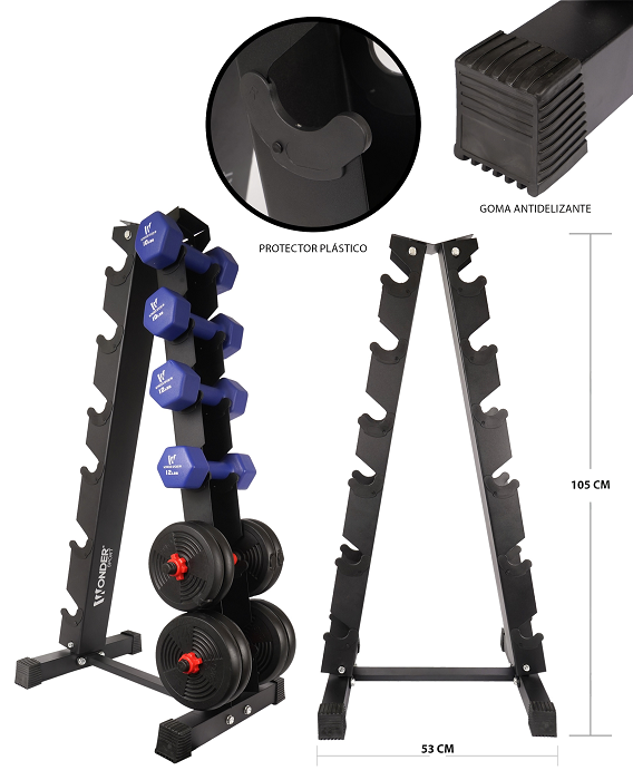 Rack Organizador para Mancuernas Hexagonales y Pesas de Discos – Base Soporte para Gimnasio