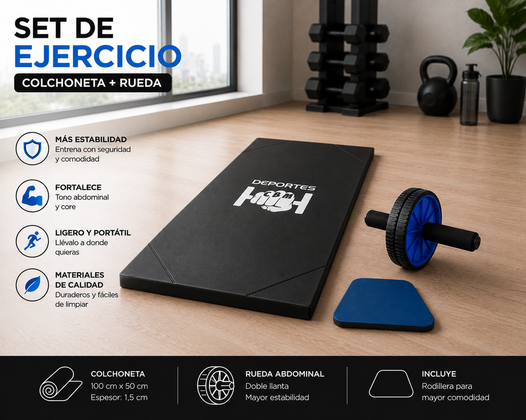 Kit Colchoneta para Ejercicio + Rueda Abdominal Doble Rodillo