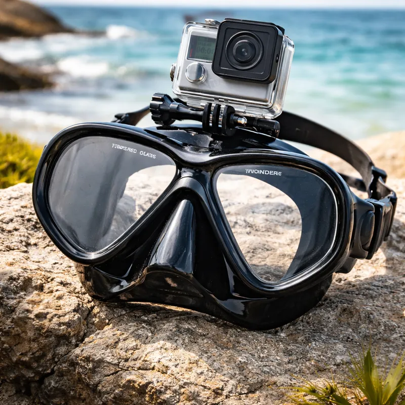 Careta De Buceo En Vidrio Templado Con Soporte De Camara + Estuche De Lujo