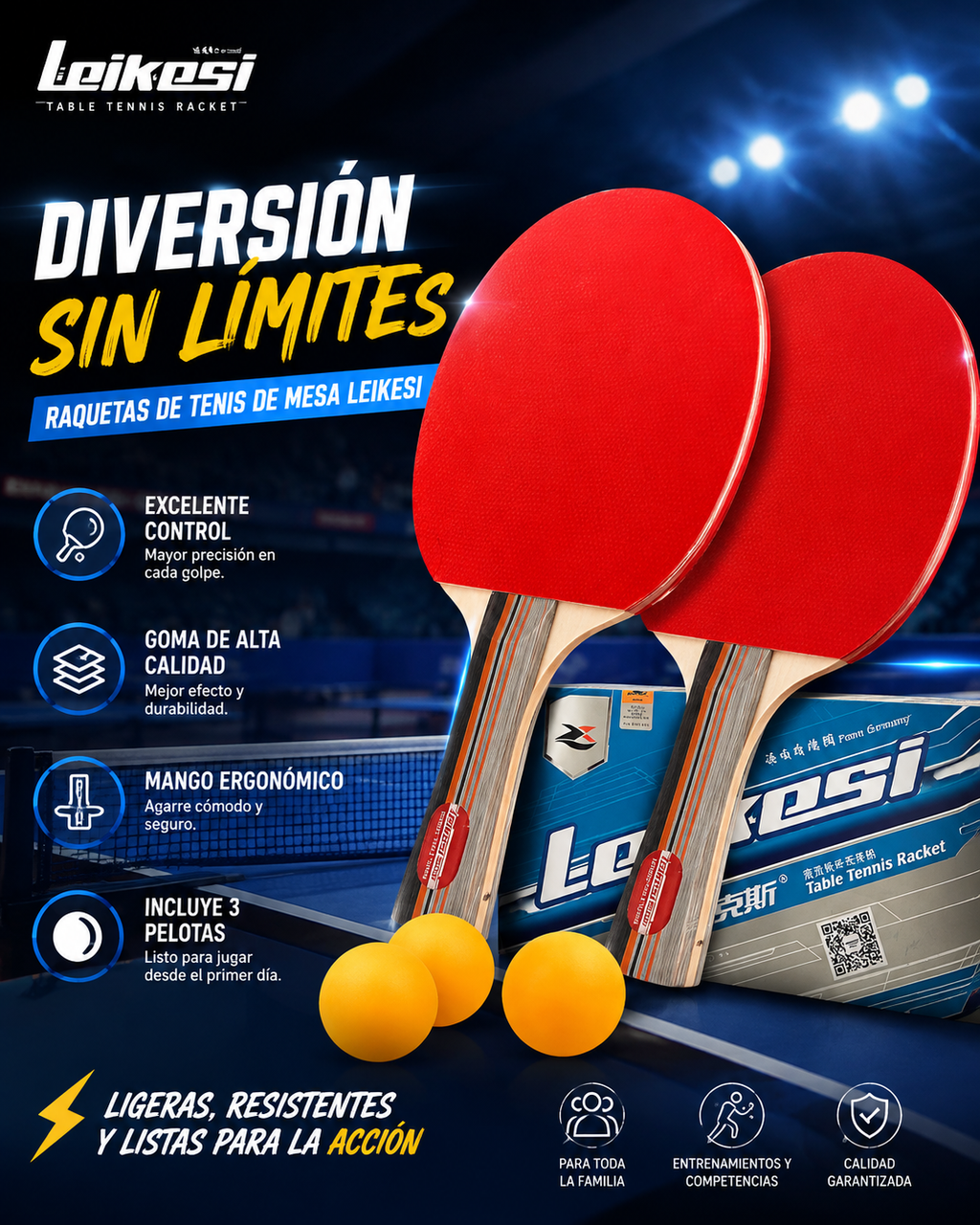 Set Raquetas De Tenis De Mesa 3 Estrellas PING PONG