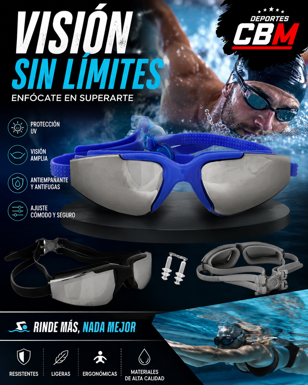 Gafas Lentes de Natación De Lujo Con Estuche