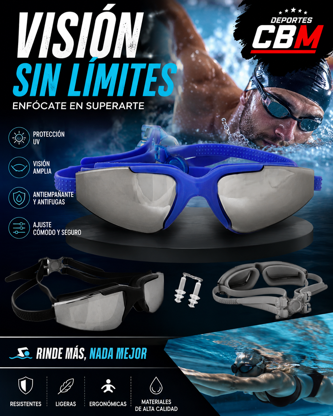 Gafas Lentes de Natación De Lujo Con Estuche