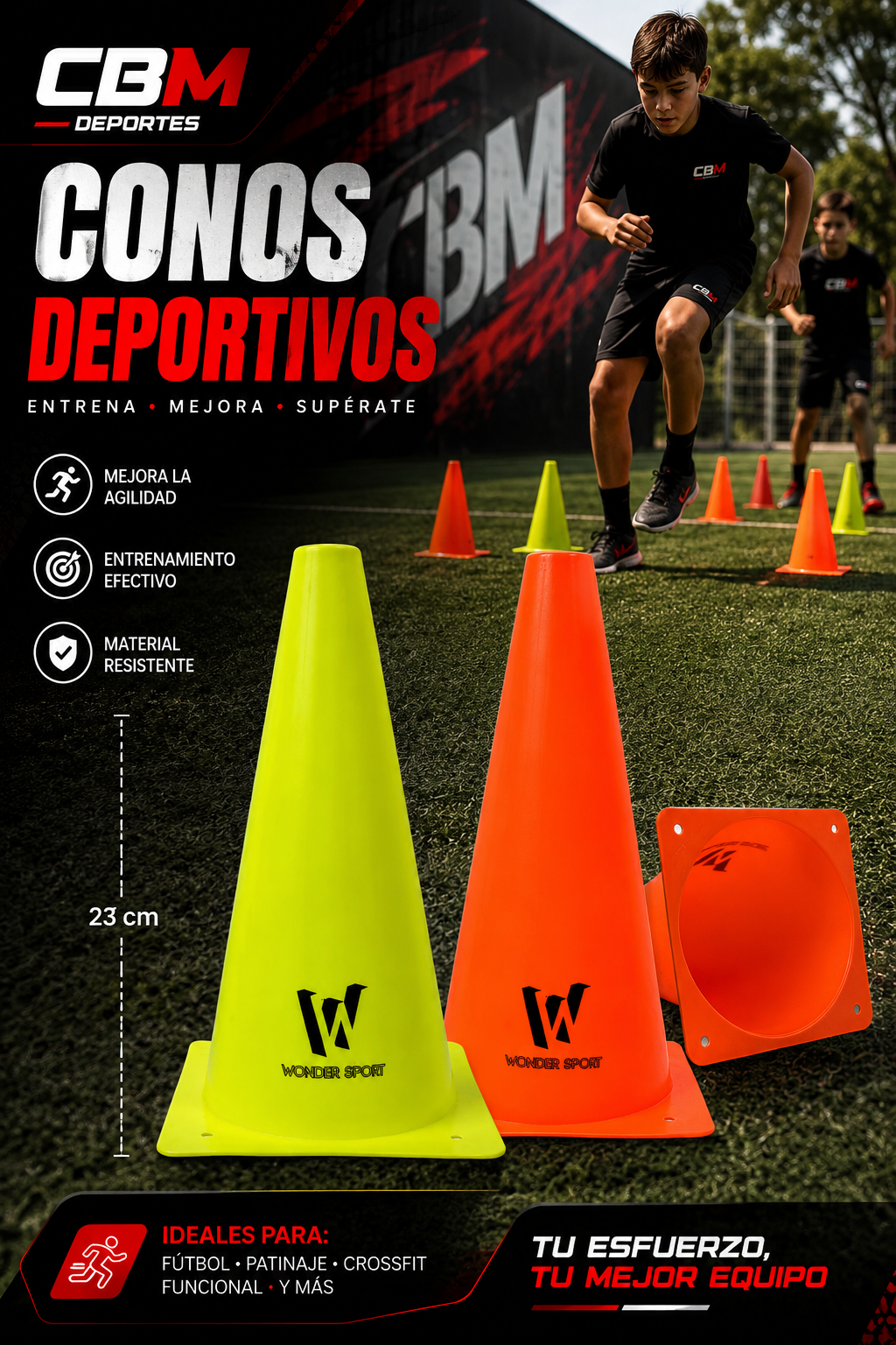 Conos Plásticos De Entrenamiento Y Agilidad De 23 CM De Altura