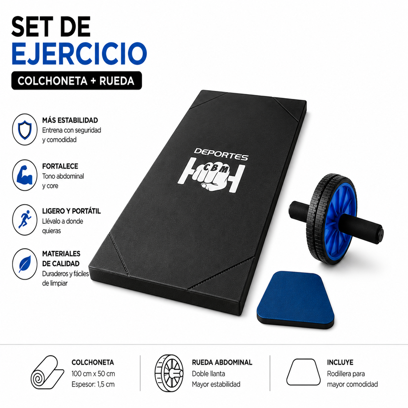 Kit Colchoneta + Rueda Abdominal Doble | Ejercicio y Fitness