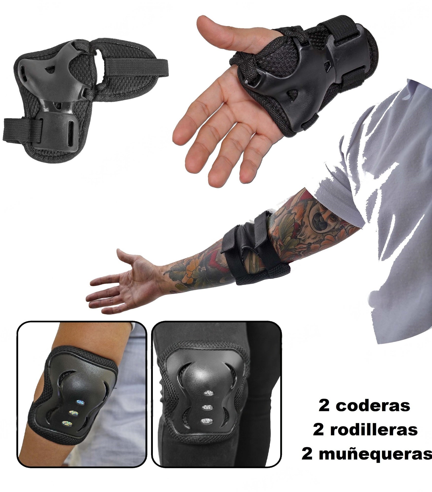 Kit De Patinaje Para Adulto Set De Proteccion skate patineta color negro