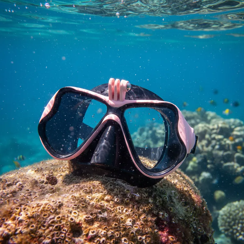 Careta De Buceo En Vidrio Templado Con Soporte De Camara + Estuche De Lujo