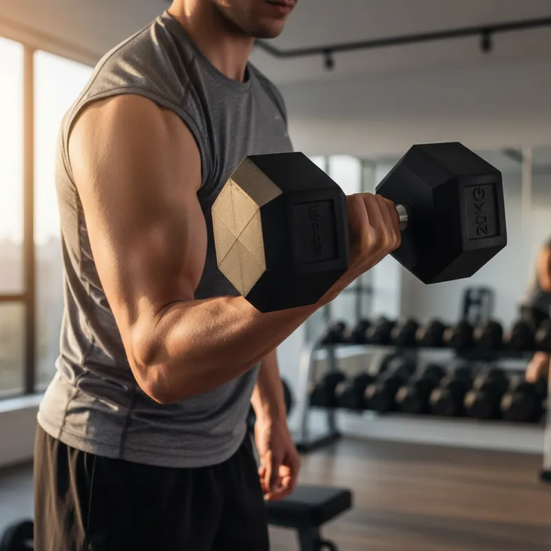 Mancuerna Hexagonal de Acero Encauchetada en Goma Negra para Gimnasio