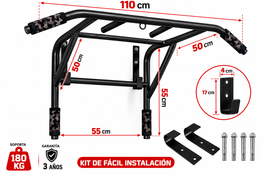 BARRA MULTIFUNCIONAL PARA ENTRENAMIENTO DE DOMINADAS Y FONDOS