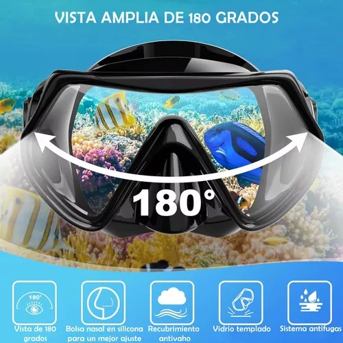 Kit Careta y Snorkel Profesional en Vidrio Templado para Buceo y Pesca