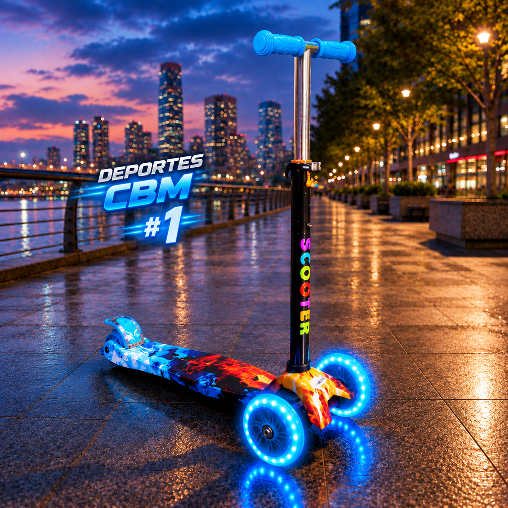 Scooter Infantil 4 Ruedas con Luces LED en las Ruedas – Monopatín Patineta Montable