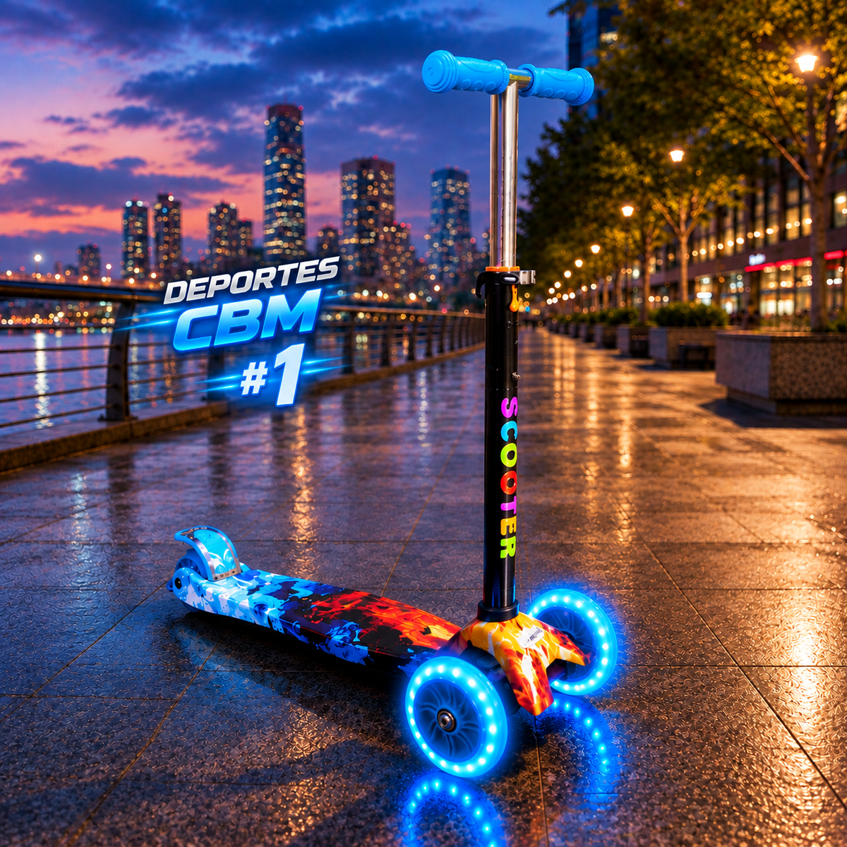 Scooter Infantil 4 Ruedas con Luces LED en las Ruedas – Monopatín Patineta Montable