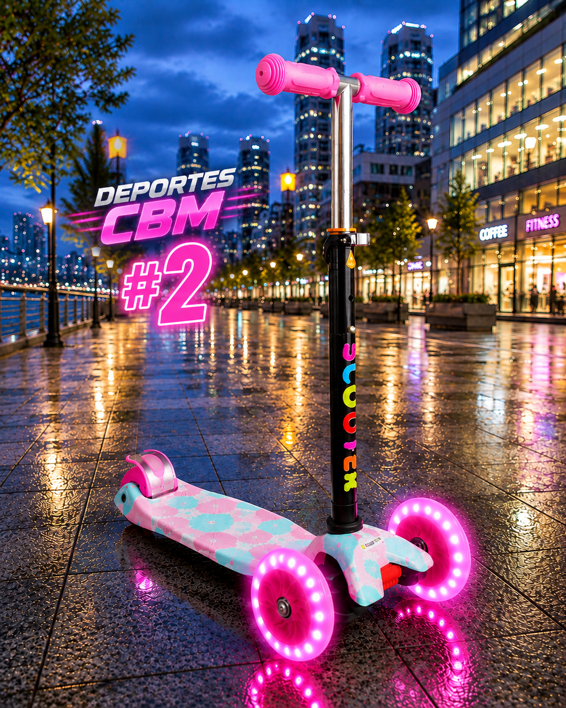 Scooter Infantil 4 Ruedas con Luces LED en las Ruedas – Monopatín Patineta Montable
