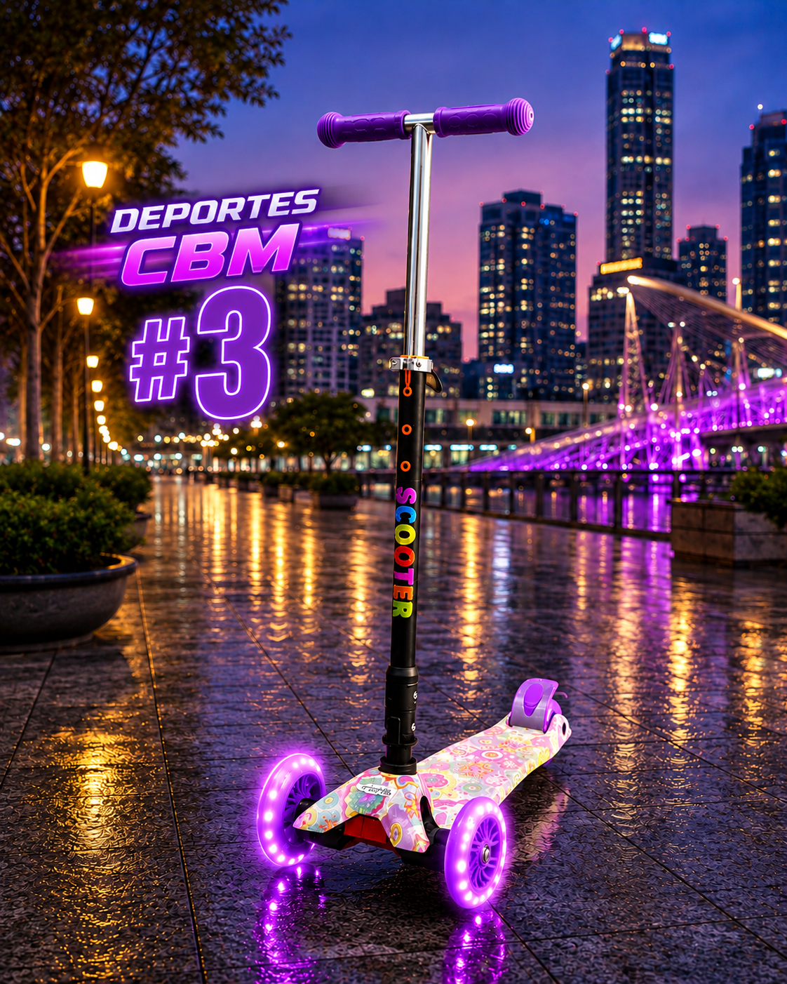 Scooter Infantil 4 Ruedas con Luces LED en las Ruedas – Monopatín Patineta Montable