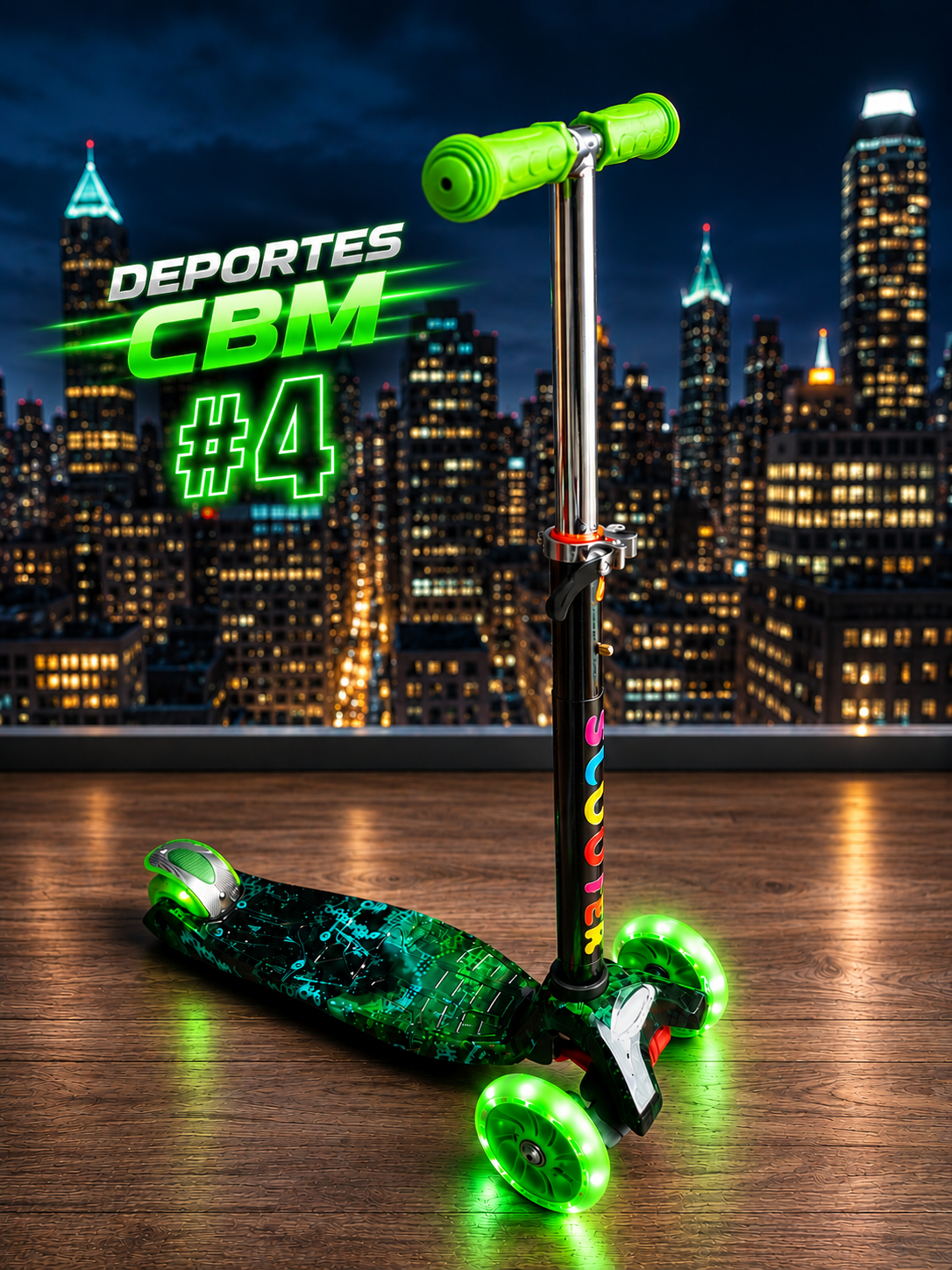 Scooter Infantil 4 Ruedas con Luces LED en las Ruedas – Monopatín Patineta Montable