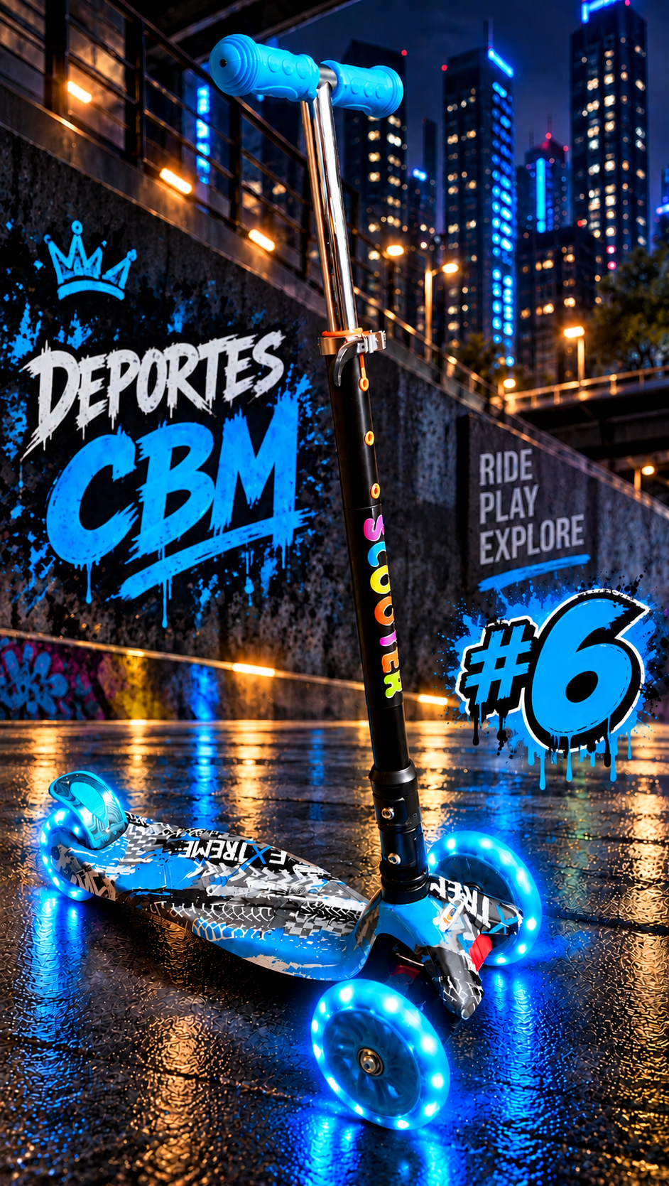 Scooter Infantil 4 Ruedas con Luces LED en las Ruedas – Monopatín Patineta Montable