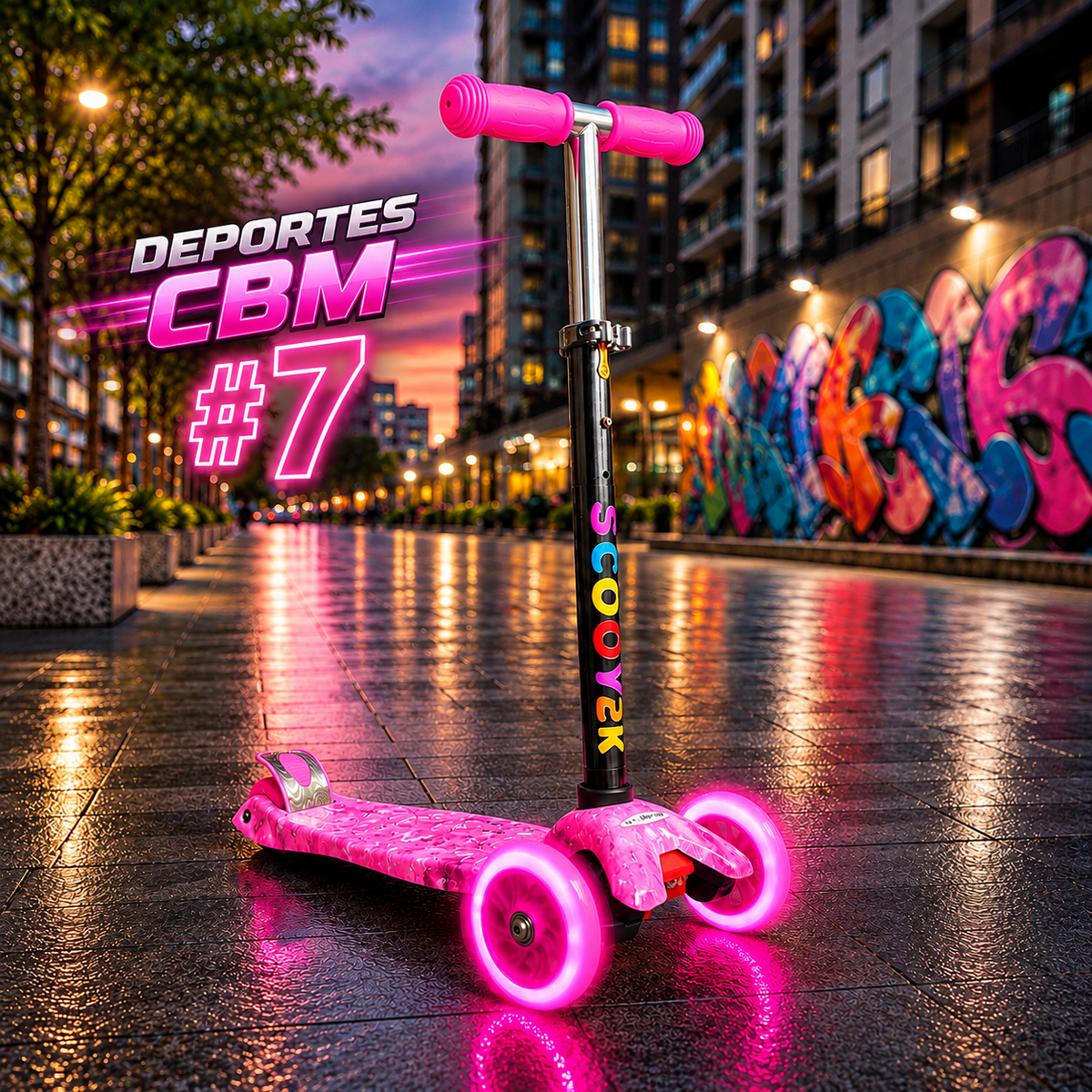 Scooter Infantil 4 Ruedas con Luces LED en las Ruedas – Monopatín Patineta Montable
