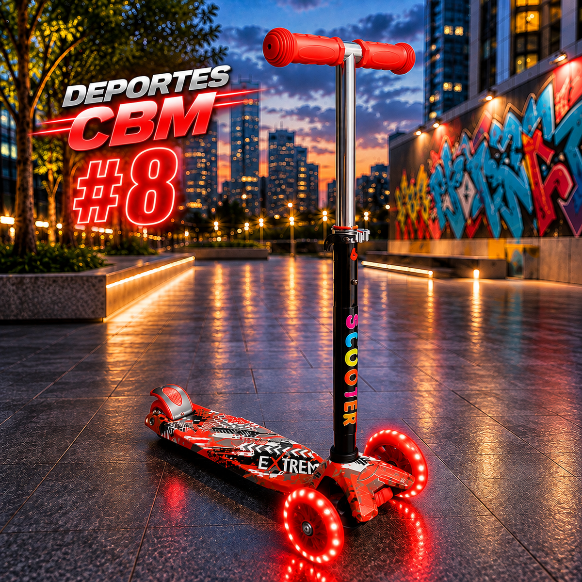 Scooter Infantil 4 Ruedas con Luces LED en las Ruedas – Monopatín Patineta Montable