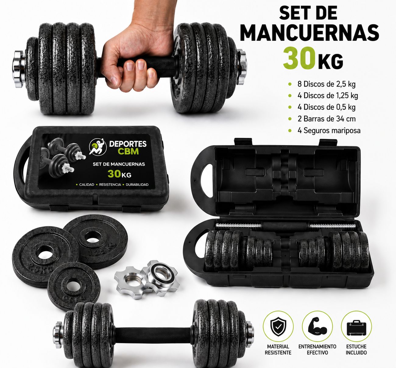 Kit de Pesas 30 kg / 60 Libras con Mancuernas, Barras y Discos
